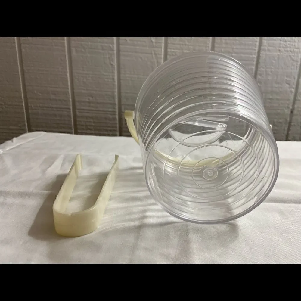 Vintage MCM Plastic Ribbed Ice Bucket w Cream Handle and Tongs EVC.